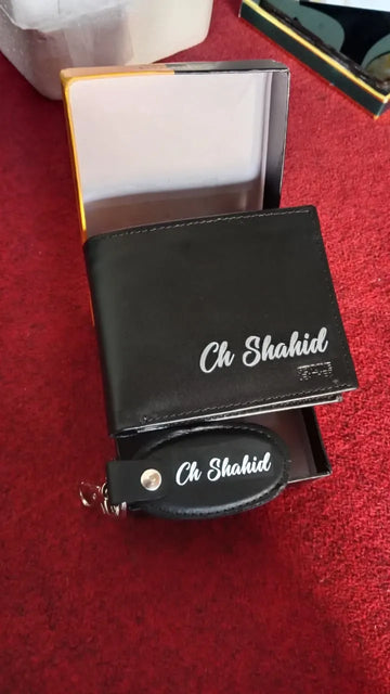 Personalized Leather Wallet & Keychain Set for Men – Custom Name Gift